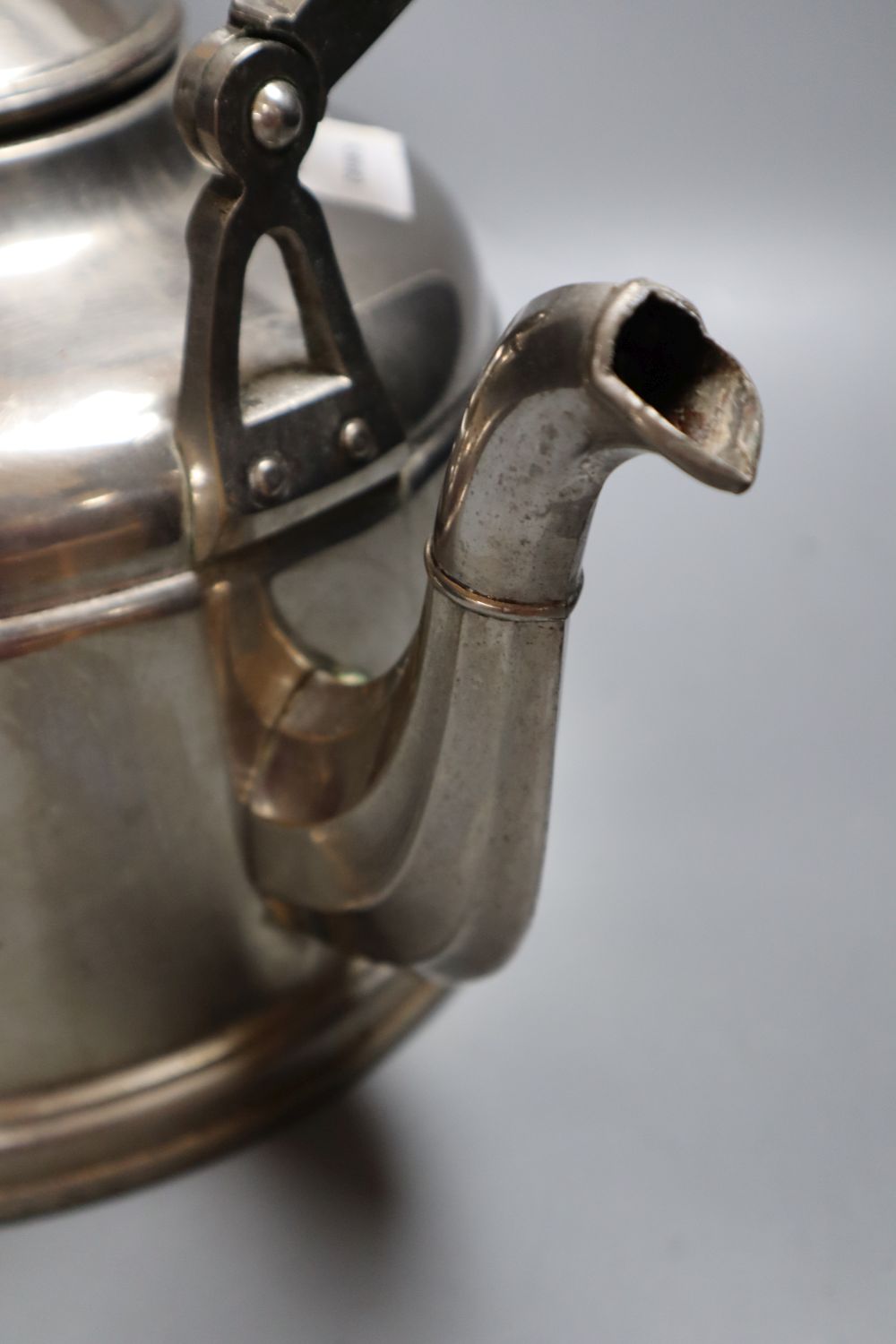 A large chrome kettle, with turned beech swing handle, height 28cm